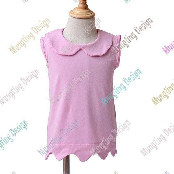 Pink baby girls Tank Peter Pan Collar with Scallop Bottom Kids cute tops children tshirt