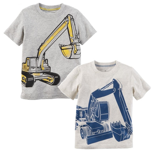 Wholesale Digger Baby Boys Tees Shirts Newborn Clothes Tops 100% Cotton Short Sleeve Children T-Shirt Toddler Kids Outfit Babywear Grey