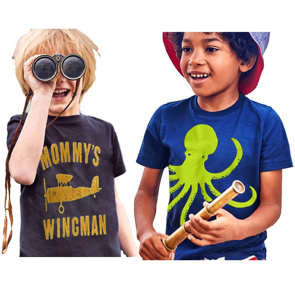 Octopus Blue Boy Tee Shirts 1-5Years Children Clothes Summer Baby Boy's T-Shirts Outfits 100% Cotton Cartoon T Shirt For Boy Top