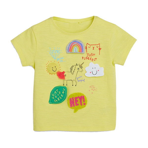 Animals Appliqued Baby Girl Clothing Designer Girl T-shirts 2019 Summer Cotton Kids Tops Baby Kids Clothing