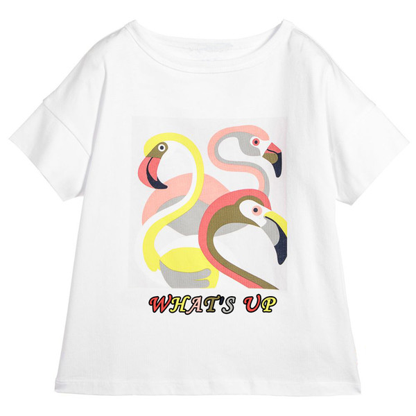 Designer Kids Clothes Letters Flamingo Print Summer Tshirts for Girls Tops Short Sleeve Baby Girl Clothes