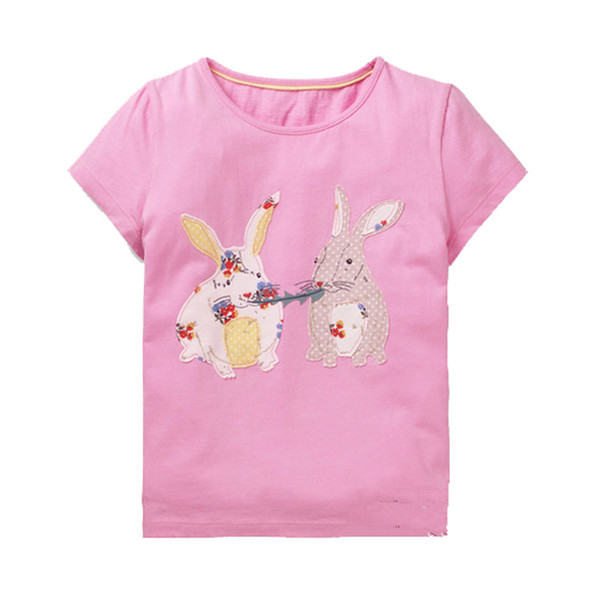 Cartoon Appliqued Short Sleeve T Shirts 2019 New Summer Baby Girl Clothing for Kids Tops&Tees 6pcs/lot