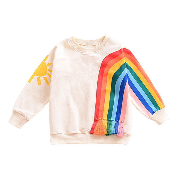 Kids rainbow Sweatshirt tassel Sweaters children Girls Tops Long sleeve cartoon T shirts 2019 Spring Autumn Tees Kids Clothing 3colors C5706