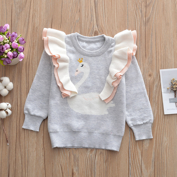 Kids swan Sweatshirt Cotton Sweaters children Girls Tops Long sleeve cartoon T shirts Spring Autumn Tees Kids Clothing C5663