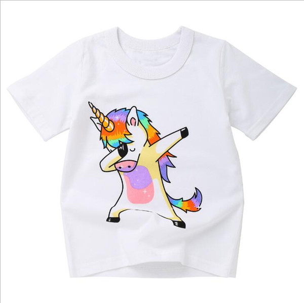 Wholesale- Cute animal Print Colorful Baby Kids Clothes Short Sleeve Pullover Summer T-shirt for Children's Day Gift