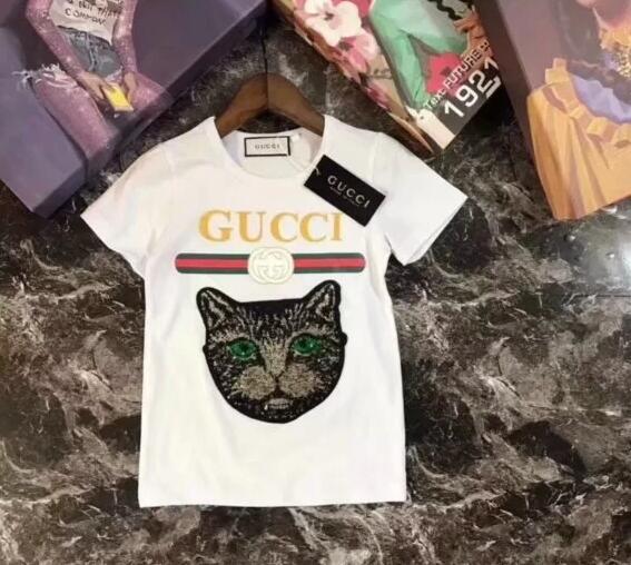 Fashion Summer Boys girls Clothing Children Designer Short Sleeve T-shirt Kids Print Cat Shirt Tops Boy Tees 3-7 Years