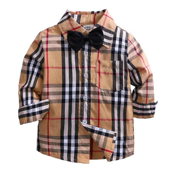 Hot Sale Plaid Shirts Child Kid Boys Girl Long Sleeve Buttons Pocket Tops Shirt Turn Down Collar Blouse Casual