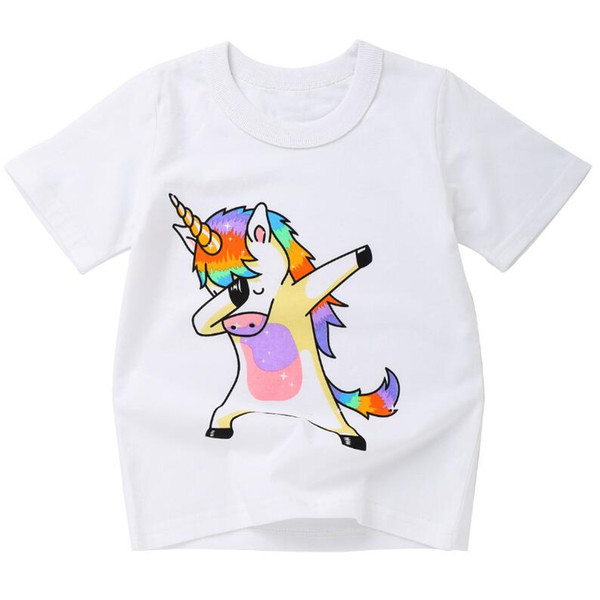 Wholesale- Cute animal Print Colorful Baby Kids Clothes Short Sleeve Pullover Summer T-shirt for Children's Day Gift