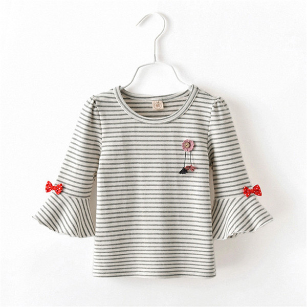 good quality 2019 Summer Kids Girls T-shirt Long Sleeve Striped Cotton T- shirt Girl Children Fashion Tops Kids Baby Clothes