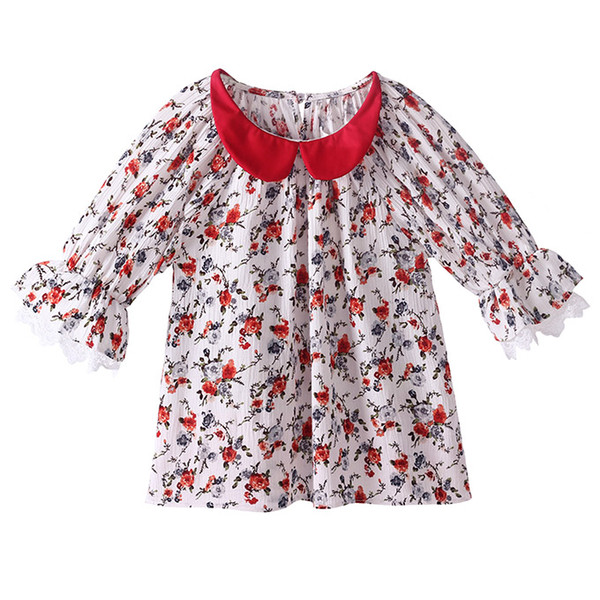 Pettigirl Hot Selling Girls Summer T-shirt With Half-Sleeve Stylish Lace Patchwork Baby Top Retail Child Red Collar Clothing GT81027-5L