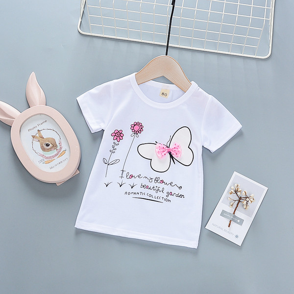 good quality summer girl t-shirts children fashion cute butterfly short sleeve tees kids girl 100% cotton sports top for 1-5Y girls