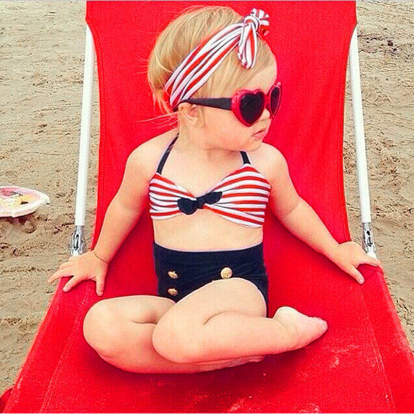 2018 Baby Infant Girls Kids Bikini Suit Button Infant Swimwear Straps Swimsuit Bathing Bikini Set Outfits dropshipping