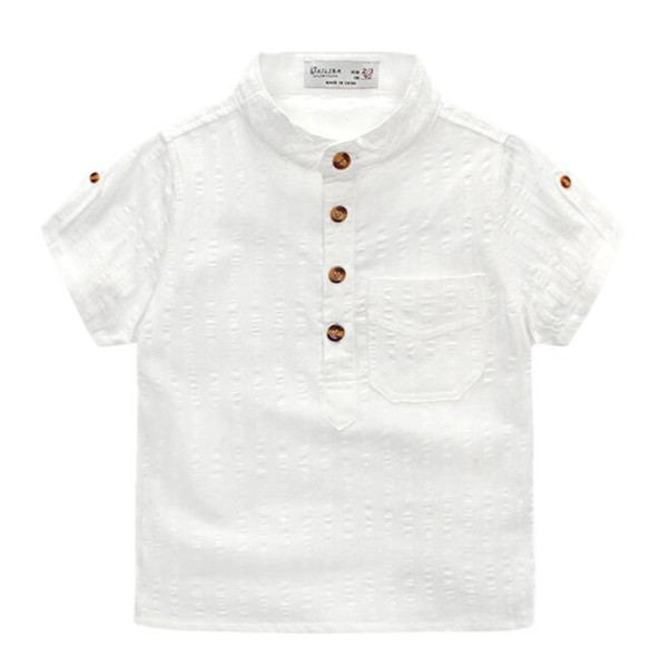 Natural White Color Boys Shirts Pullover Checked Shirt with Short Sleeves Front Pocket Design Comfortable Wear BY1009