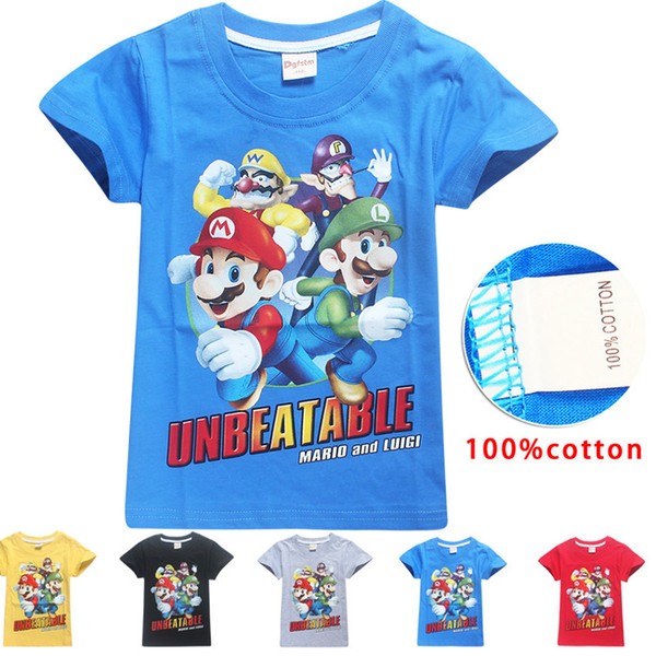 5 Color Boys Girls Super Mario Bros T-shirts 2019 New Children Game Cartoon cotton Short sleeve t shirt Baby kids clothing for 4~10years C