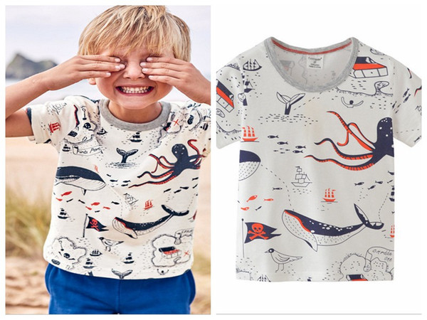 3-8T Baby boy animal printed tops new style summer short sleeve cotton outfits boys round neck clothes wholesale