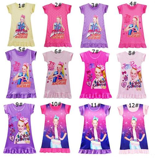 2019 INS Girls jojo Siwa Dress T-shirt dress 110-150CM Cartoon pattern princess pattern Short sleeve dresses clothes New styles A2204