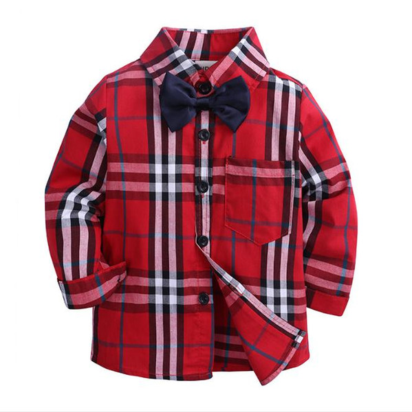 Toddler Boys Plaid Shirts Kid Boys Girl Long Sleeve Buttons Pocket Tops Shirt Turn Down Collar Blouse Casual