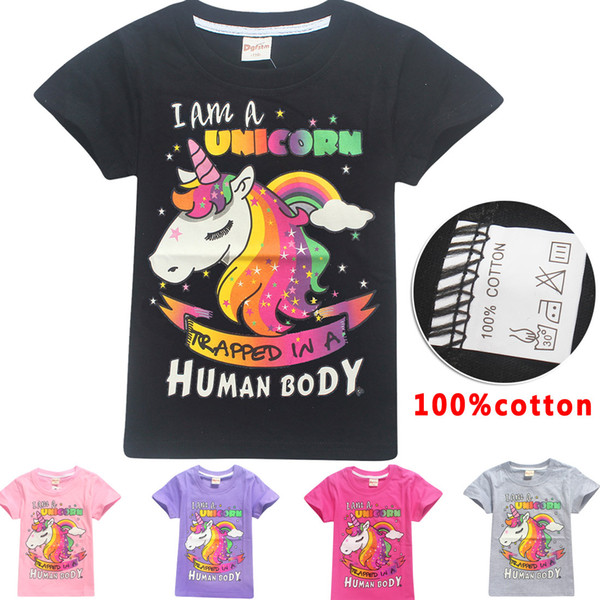 Unicorn Girls T-shirt New Summer Kids Cotton Short Sleeve Tees Casual Cartoon Unicorn T shirts for Girls Students Tops fit 100-165cm