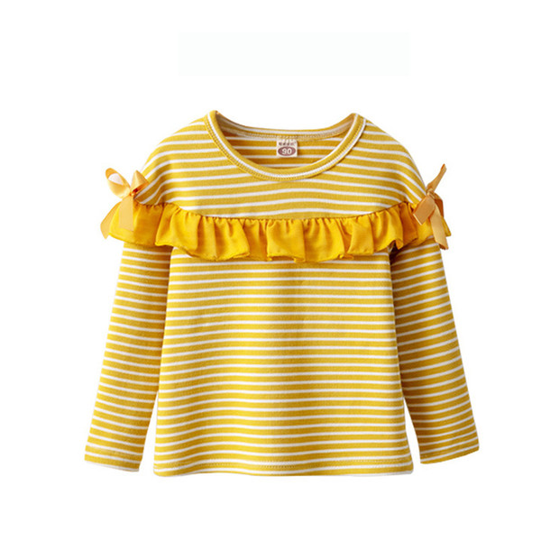 good quality Spring Baby Long Sleeve Tshirt For Girl Fashion Stripe Bow Decoration Kid T-Shirt Tops Children Girls Ruffl Clothes