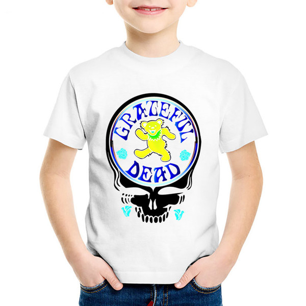 Grateful Dead Skull Printed Children T-shirts Kids Summer Album Country Folk Rock Band Tees Boys/Girls Bear Tops Clothes,HKP457