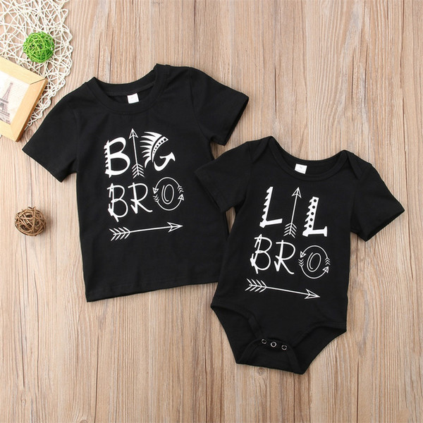 Little brother romper and Big brother T-shirt black newborn baby kids letter print arrow family matching clothes toddler