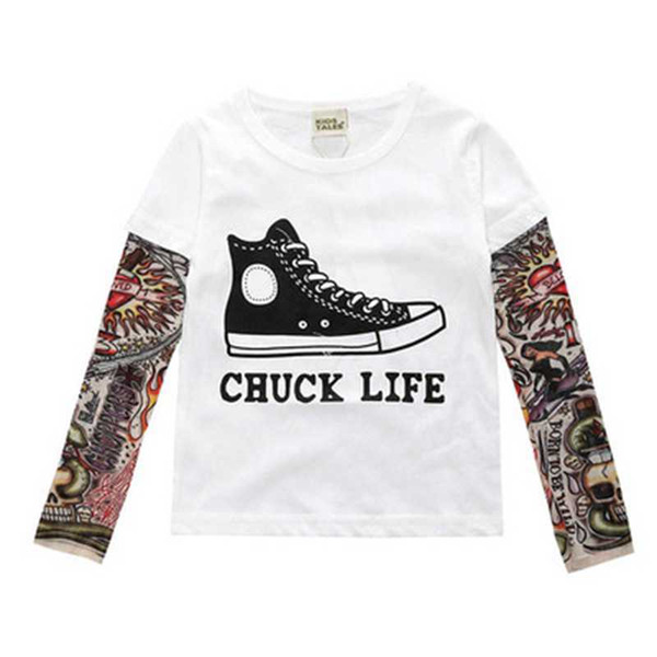 New Cotton Boy Clothing Long Sleeve T-Shirts Manga Tattoo Novelty Boys Headwear Spring & Autumn Kids Apparel