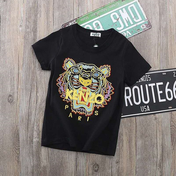 Kids Designer Shirts 2019 Summer New Arrival Fashion Tiger Head Embroidered Print T-Shirt Casual Print Short Sleeve Multicolor Kids Clothes