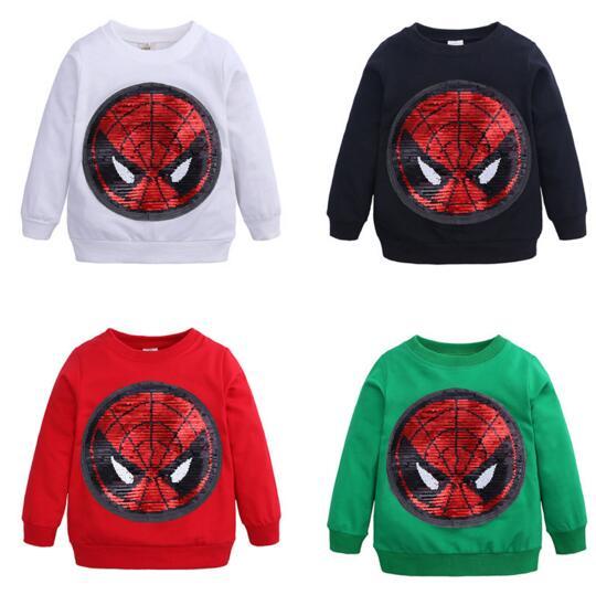 New Boy Kids Clothes Long Sleeve Round collar Paillette Spiderman Design Spring Fall T shirt 5 Colors Free Shipping