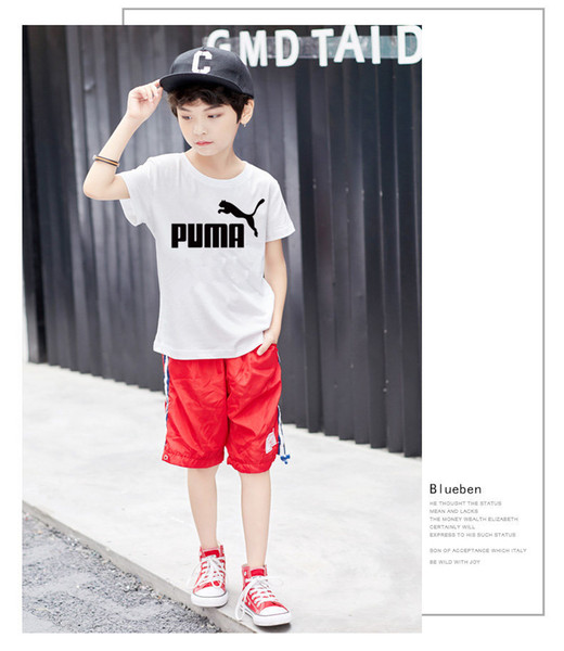 PU brand kids T-shirts 2019 fashion summer childrens PU Letter Printed tshirts Boys Girls cotton short sleeve tops tees Size 100-140