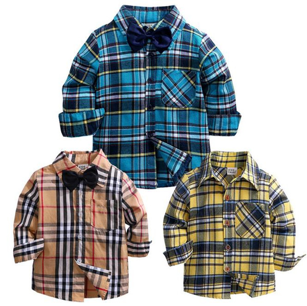 2018 Spring Autumn Baby Boys Plaid Shirts Child Kid Boys Long Sleeve Tops Shirt Turn Down Collar Blouse