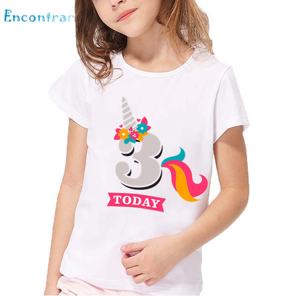 Girls Birthday Unicorn Number 1-9 Print T shirt Baby Funny Summer White Tops Kids Happy Birthday Present Number T-shirt,HKP2431