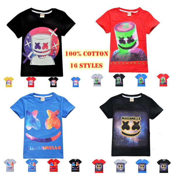 2019 New Arrived Marshmello Kids T-shirt Short Sleeve 100% Cotton Anime Tees Boy and Girl Casual Tops Tees 16 Styles Avaible Free Shipping