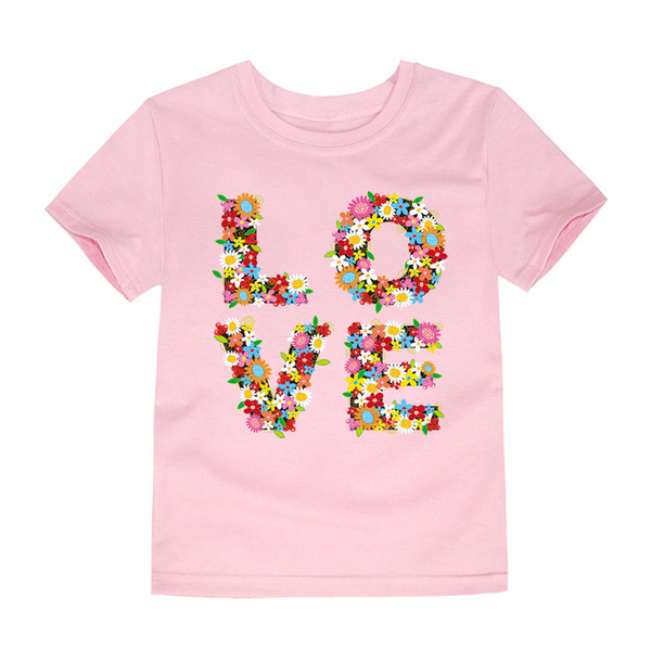 Girls Clothing LOVE Printing T shirts For Girls Boys Cotton Floral Short sleeves Children Cute T-Shirts For Girls Pink Tops Tees