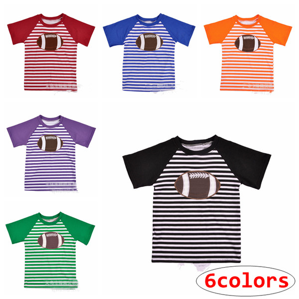 Children Football Design Shirts Summer Kids Girl Boy Striped Tops raglan short sleeve Pullover Tees 6Colors 10size