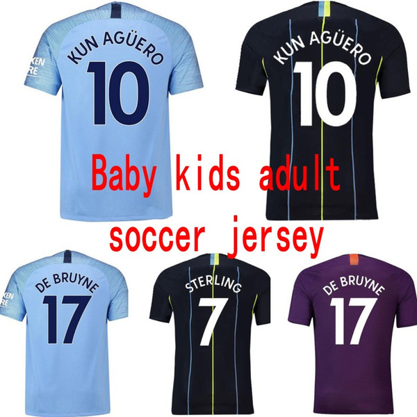 Kids designer clothes boy girl 18 19 Manchester city Soccer Jerseys baby Football jersey adult Maillot De Foot STERLING KUN AGUERO