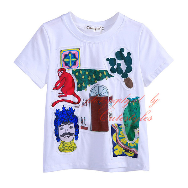 2016 New Fashion Cutestyles Cartoon Character 100%Cotton T Shirt For Boys Short Sleeves Cute Pattern Applique Baby Kids Tops BT90312-3L