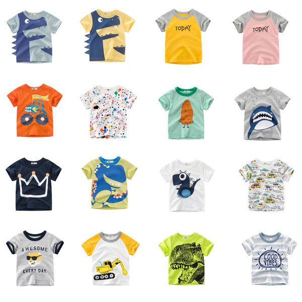 Baby Designer Clothes Summer Infant Cotton Striped Car Children Boys Girls Tee Cartoon Crocodile Shark Girls Short Sleeve Letters T-shirts