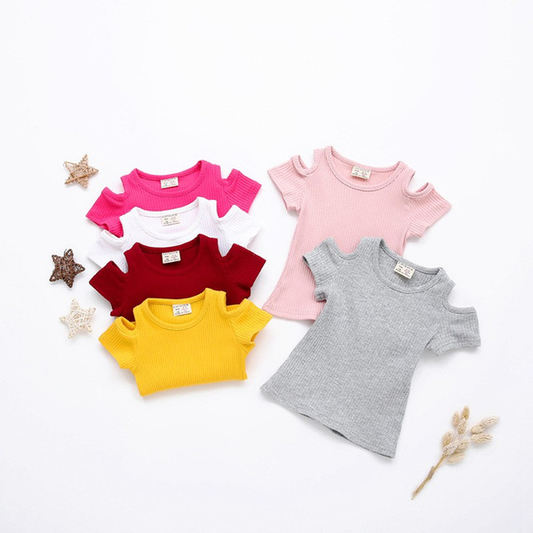 1-3T Summer baby girl t-shirt off-shoulder short sleeve candy color tops cotton baby girl tops good quality