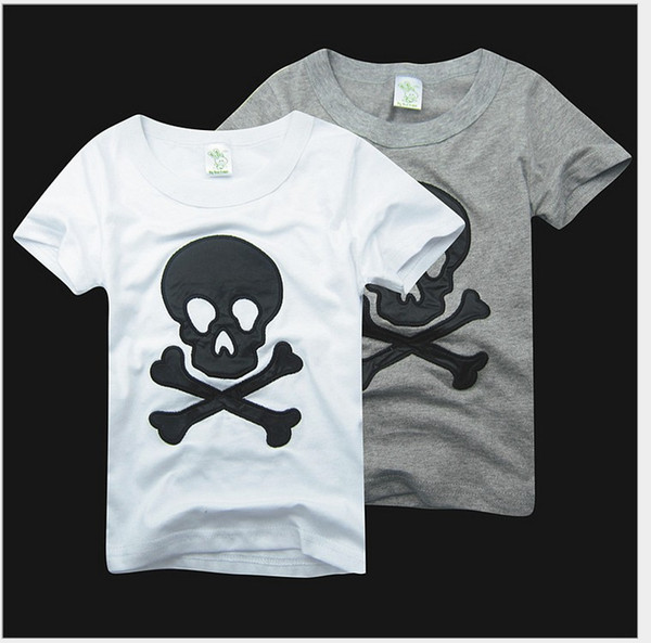 Retail 2017 New Arrivals Summer Boys Girls Skull Embroidered T-shirt Kids Cotton Short Sleeve T-shirts Children Casual Tops Tees 90-130cm