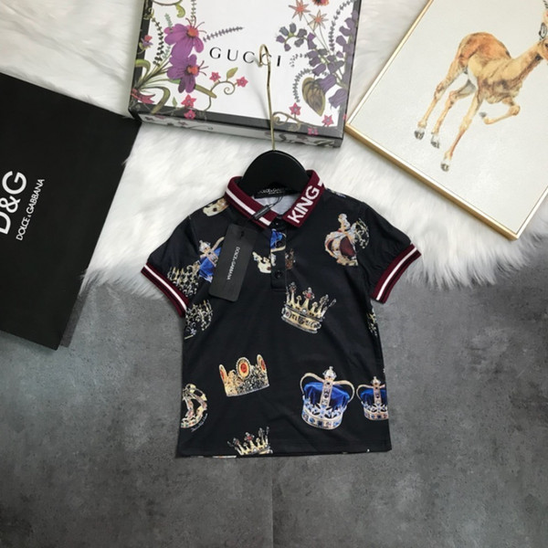 2019 New spring summer boy's cute t-shirt high quality t-shirt cotton comfortable breathable boys simple generous style crown print