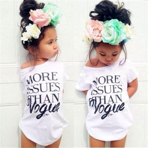 2016 New Cotton Clothes Vogue Kids Girls Summer Letter Print Tops Short sleeve T-shirt Clothes 2-7Y Girls Clothes Girls T-shirt