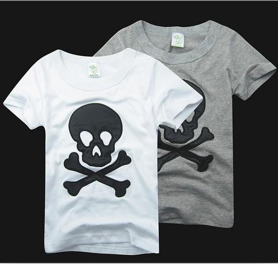 Pure Cotton Summer Children Cartoon Tshirt Embroider Beard And Skull Short Sleeve Kids Boy Girl T Shirt Child Clothing 1pcs Retail GX52