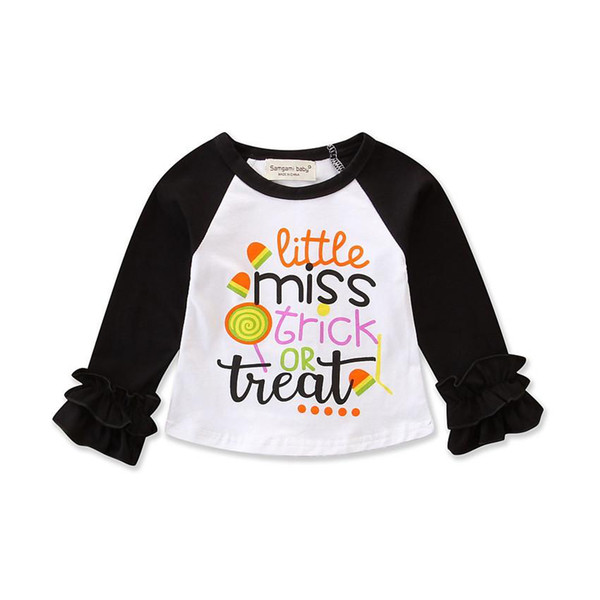 INS Baby letter print Shirt Kids ruffle sleeve tops Toddler black white Spring Autumn Pullover Shirt