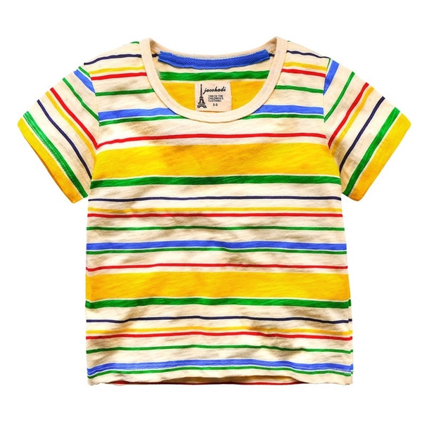 OLEKID Summer 100% Cotton Brand Boys Shirts Striped Short Sleeve Boys T-shirts For 2-7 Years Children Boy Clothes Kids Tops