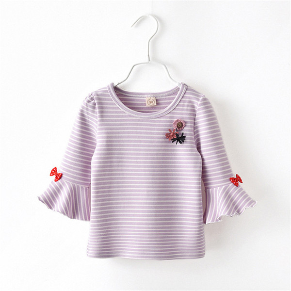 quality summer spring girls t-shirt cotton striped tops fashion ruffles sleeve tops children birthday party clothes casual tops