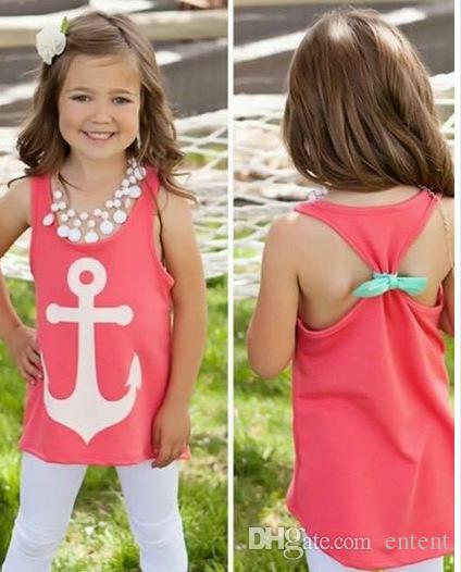 Wholesale-Scolour Hot! 1PC Baby Girl Backless Sleeveless Bowknot Anchor Printed Vest