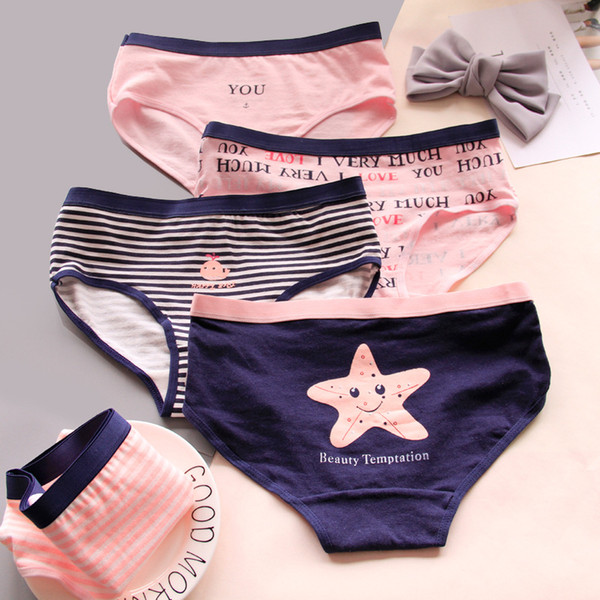 4PCS/Lot HEYFRIEND Children Cotton Underwear Young Girls Briefs Solid Low Waist Short Briefs Comfortable Ladies