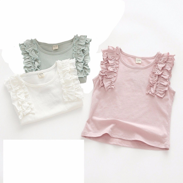 2018 Summer Toddler Kids Girls T-shirt Sleeveless Vest Tee Top Children Clothes Cotton Girls Sleeveless Ruffle Tee DQ843