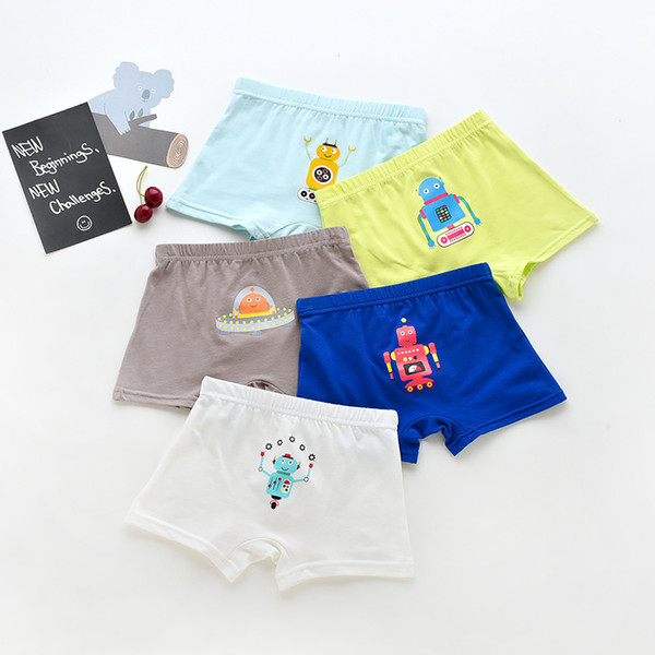 5PCS/LOT Children's boxer boy Underwear Male Children's Cartoon Robot Pants Cotton Flat Pants 5 to 14 years kids panties