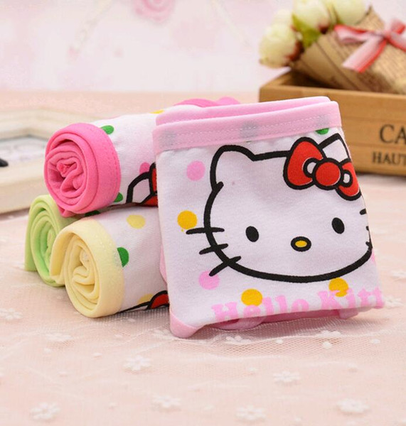 Lovely Cartoon Girls Briefs Kids Underwear Cute Colorful Dot Kitty Cat Print Cotton Comfortable Children Panties size S-XL